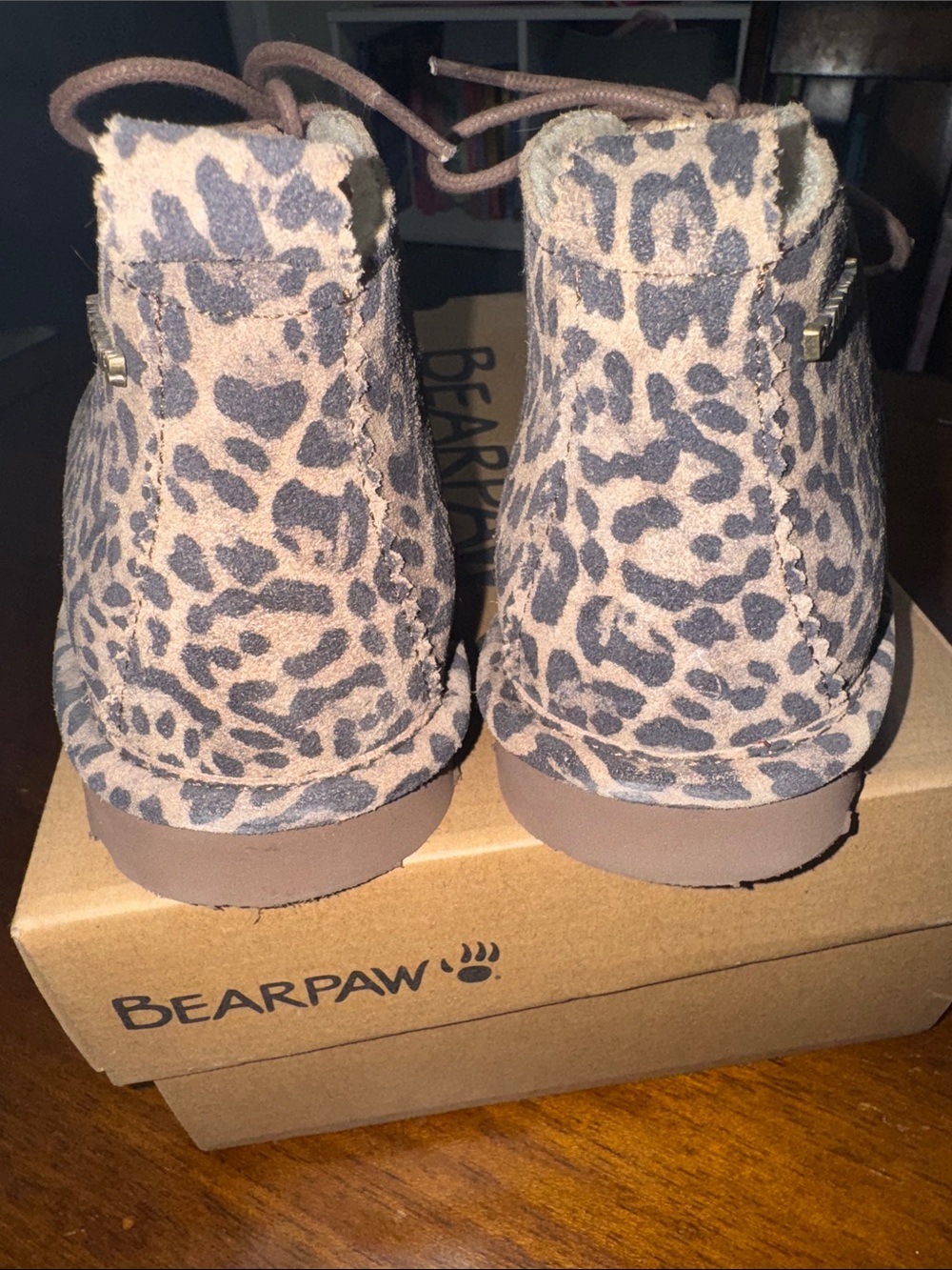 Bearpaw Leopard Print Sherpa Lined Ankle Boots - Brown - Picture 5 of 7